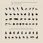 A chart of 43 black pet silhouettes—including birds, dogs, cats, rabbits, and more—ideal for creating personalized jewelry like the Duo Pet Initial Wrap Ring in Rose Gold or a custom pet ring.