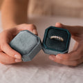 1 Slot Velvet Ring Box in teal color displaying diamond ring on soft velvet cushion