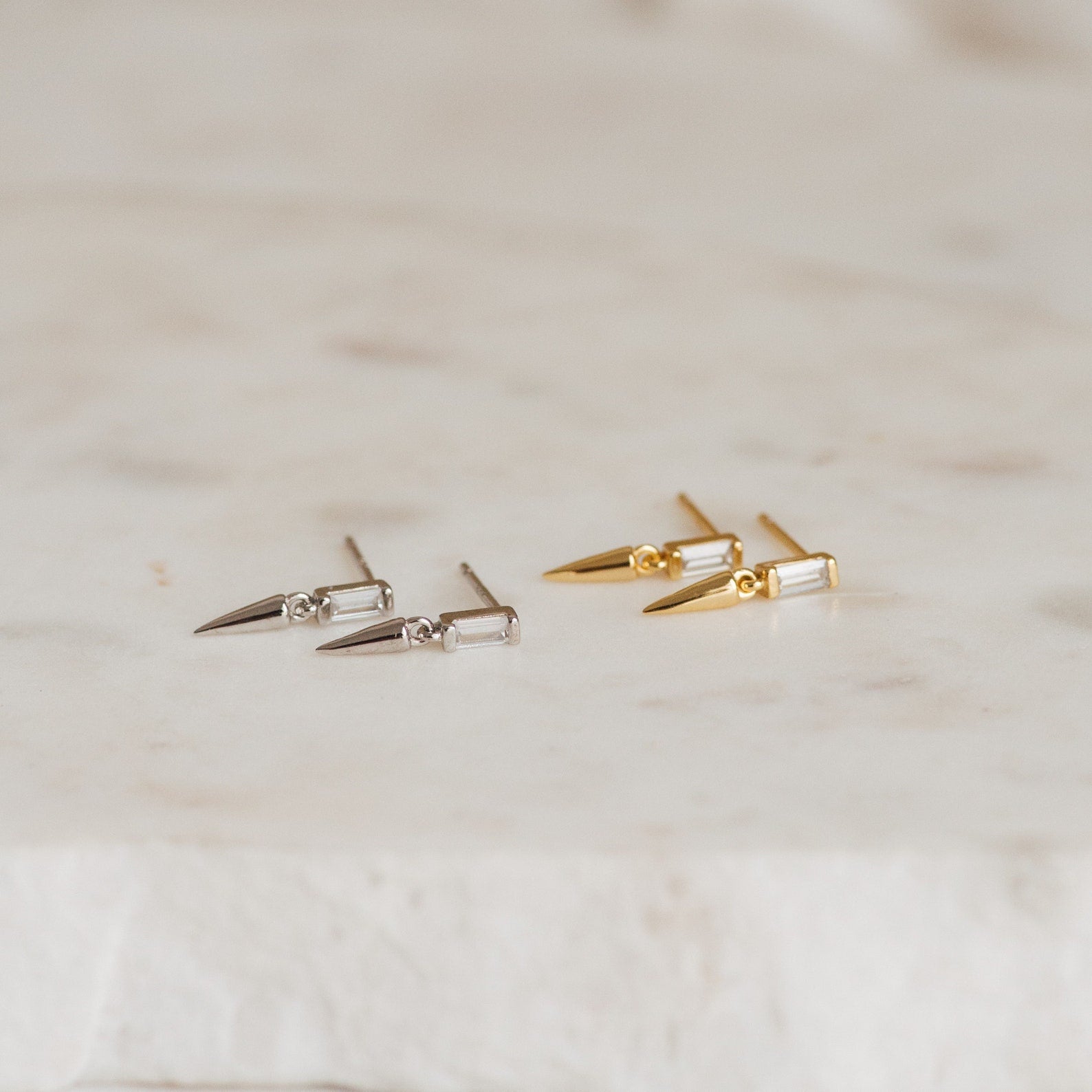 Wren Baguette Diamond Spike Stud Earrings | Caitlyn Minimalist Sterling Silver