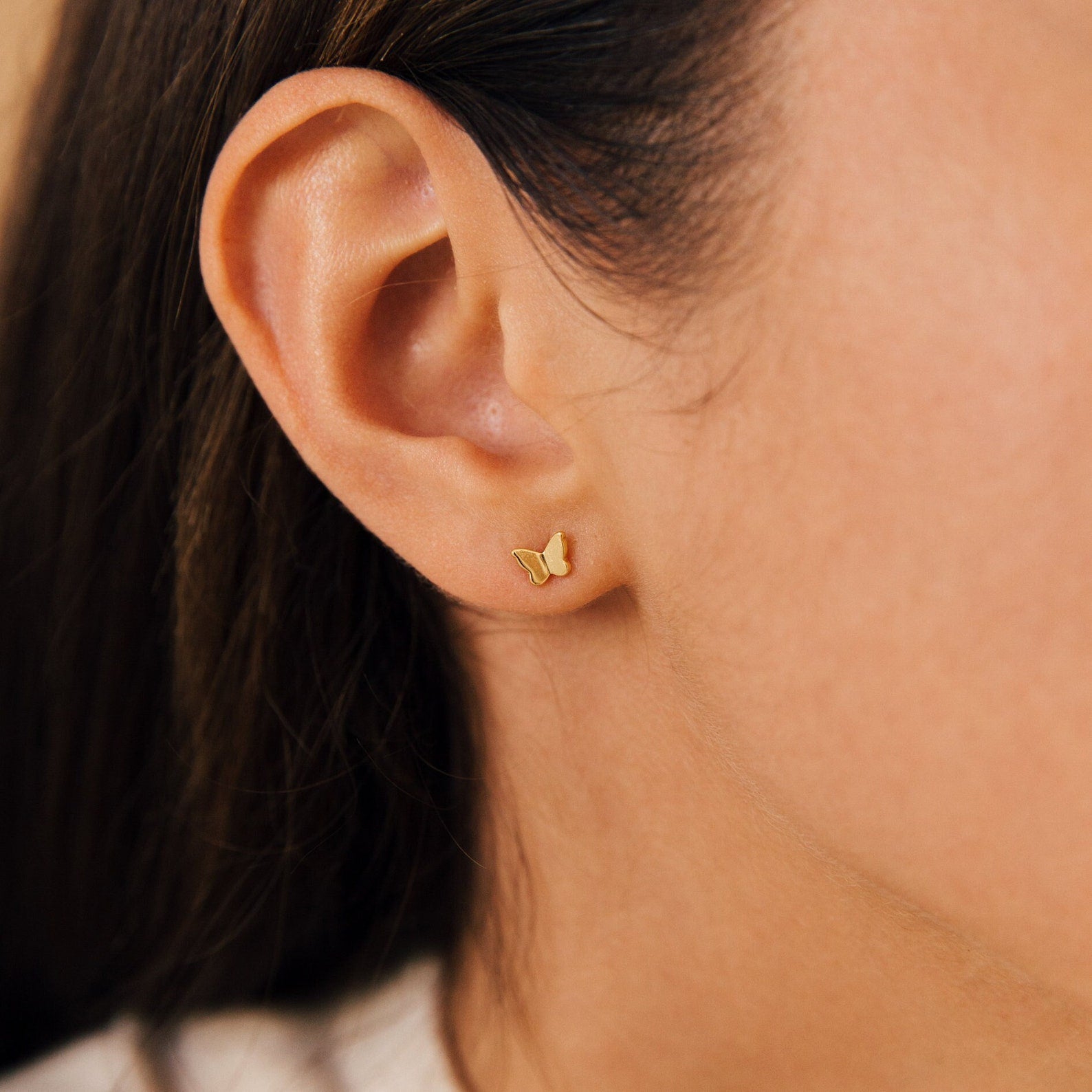10k Solid Gold Dainty Mini Butterfly Bow Stud Earring : Shiny,cute, and  Delicate in Light Gold 