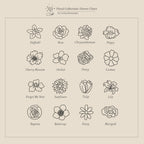 The Flower Station Necklace is inspired by 16 minimalist line drawings of different flower types, each labeled with its name—making it a thoughtful gift for her and a beautiful piece for floral jewelry inspiration.