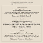 A font chart shows three elegant script fonts with uppercase and lowercase samples and names, ideal for customizing your Butterfly Name Necklace in Box Chain or creating a personalized butterfly pendant.