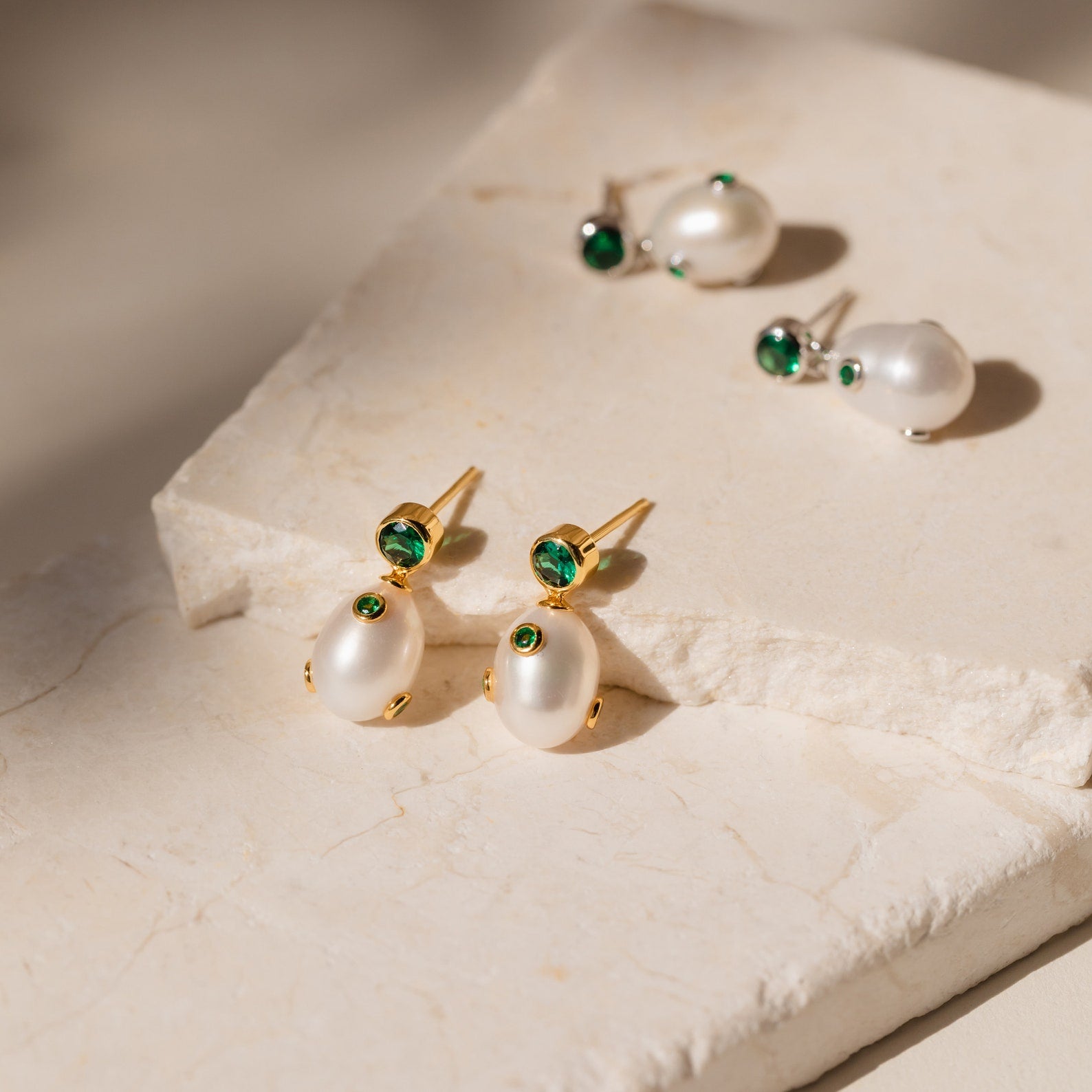 Emerald Pearl Drop Studs