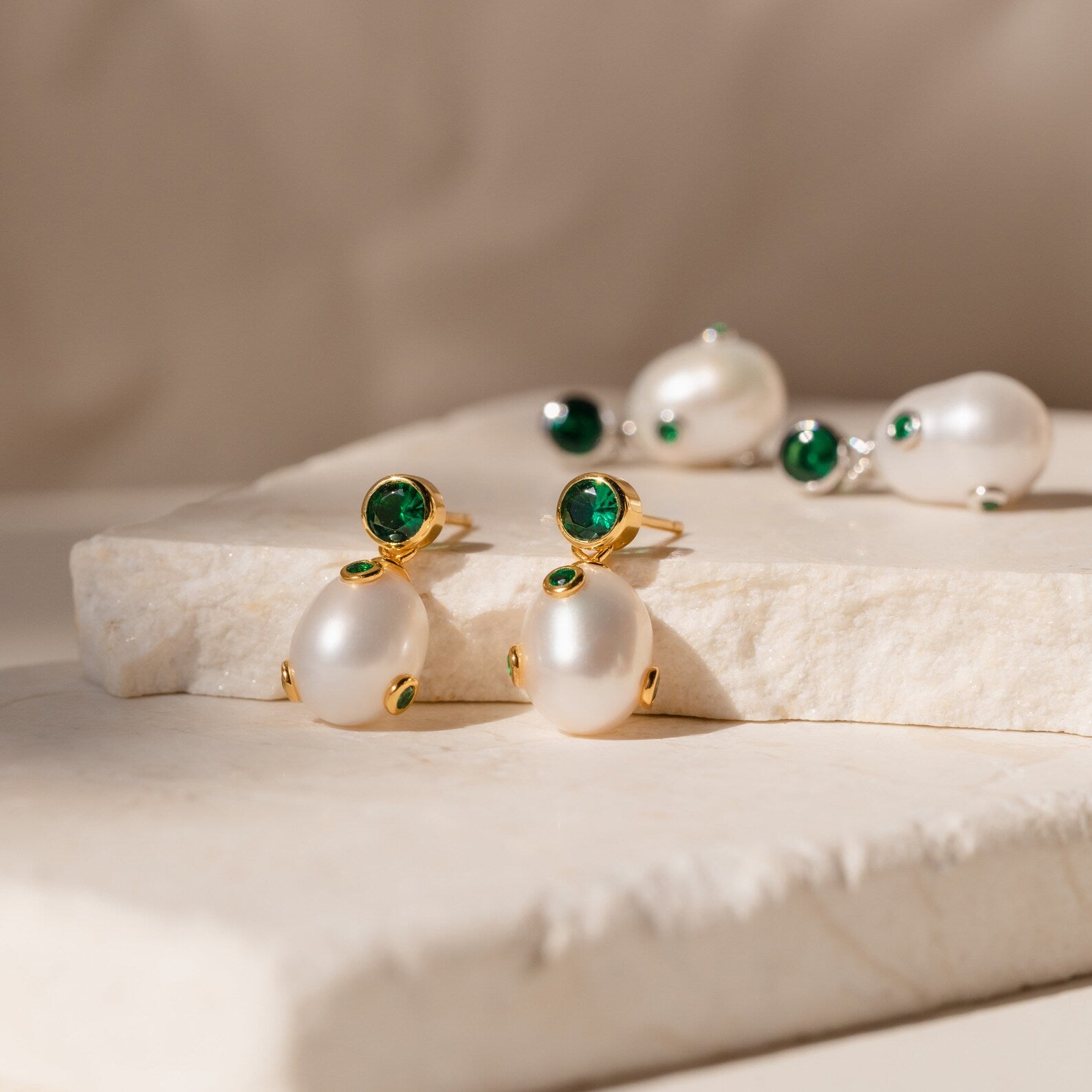 Emerald Pearl Drop Studs