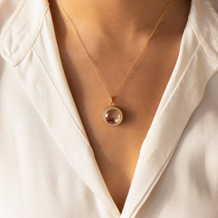 Pave Circle Locket Necklace