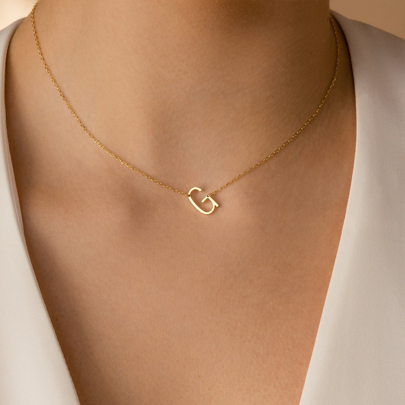 Initial Letter G Necklace Gold & Diamond Pendant For Women – Shiree Odiz