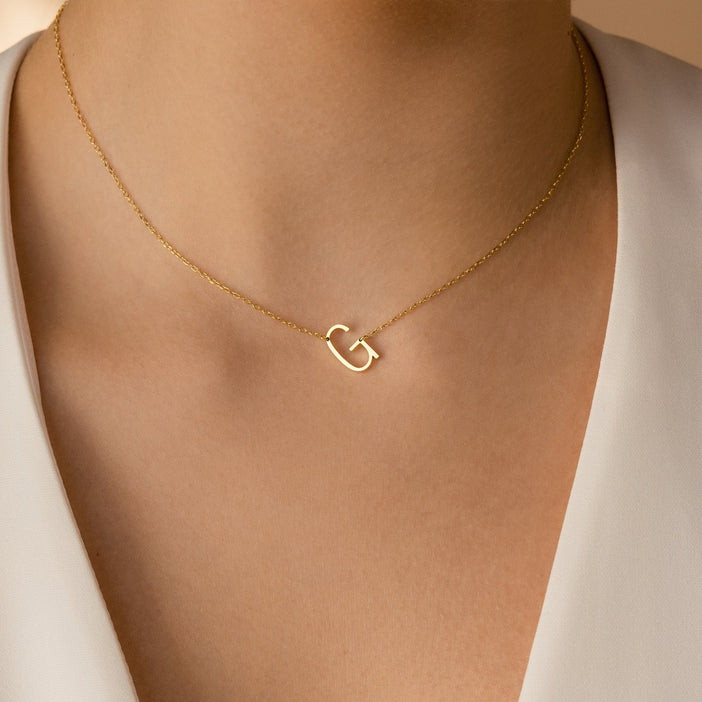 Gold Large Sideways Initial Necklace G