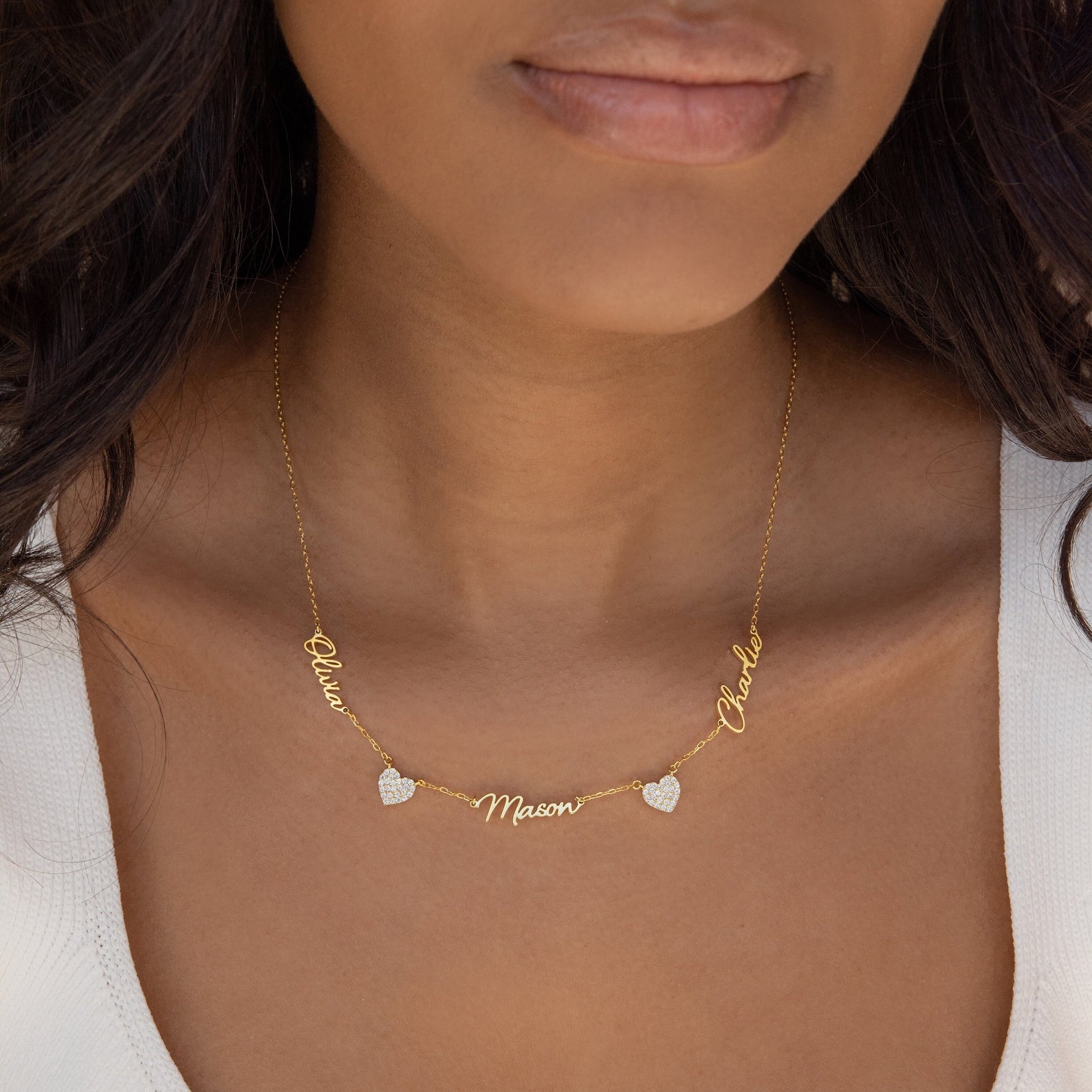 Custom Grace Pave Heart Multiple Name Necklace Caitlyn Minimalist