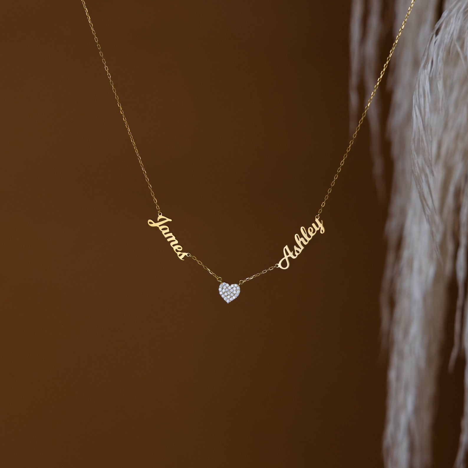Custom Multiple Name Pave Diamond Heart Necklace Caitlyn Minimalist