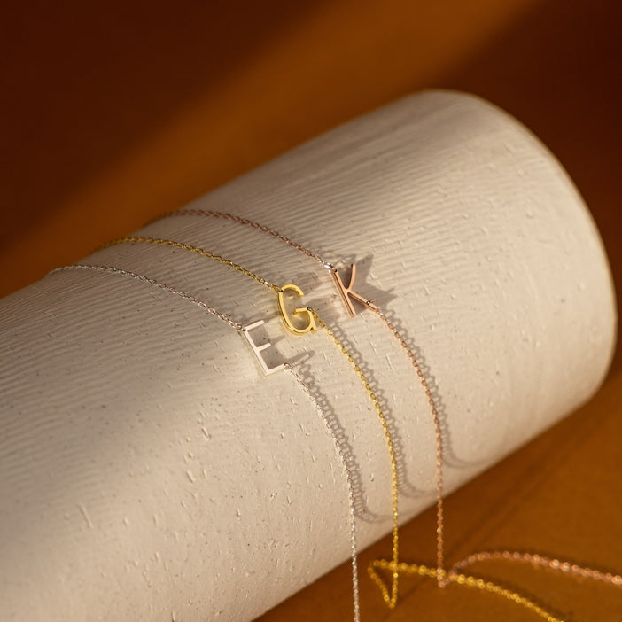 Letter & Birthstone Figaro Chain Bracelet - Gold - M/L