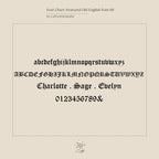 Sample text in Old English font, perfect for customizing your Old English Letter Name Necklace. Preview includes uppercase, lowercase, numbers, and names.