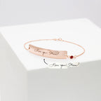 The Handwriting Bar Bracelet in rose gold, engraved with "Love you, Mom" and shown beside a handwritten note, is the perfect personalized jewelry for a heartfelt gift.