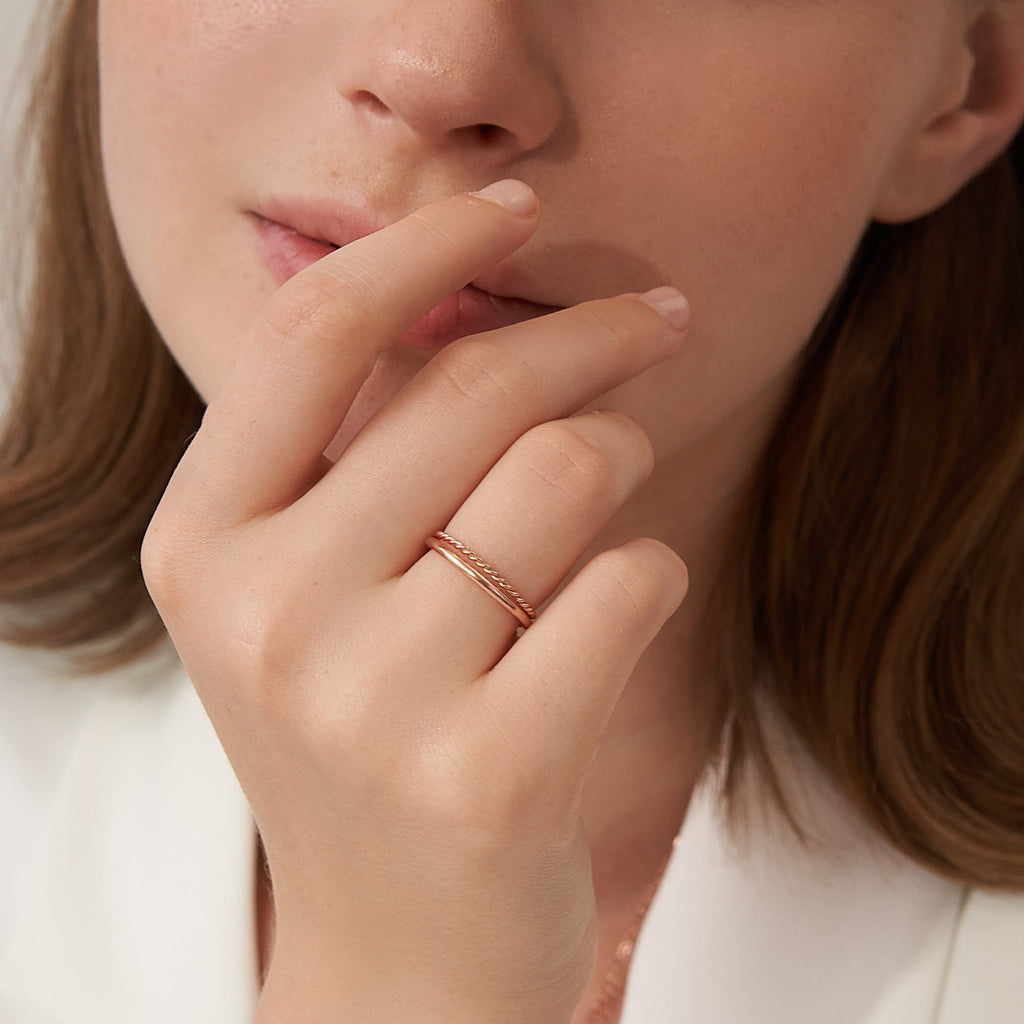 Dainty Minimalist Solid & Twist Stacking Ring Set | Caitlyn Minimalist