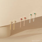 Elevate your style with Birthstone Chain Studs—three gold, rose gold, and silver pairs featuring clear, red, and green stones. This versatile set is a chic choice for you or a thoughtful personalized gift.