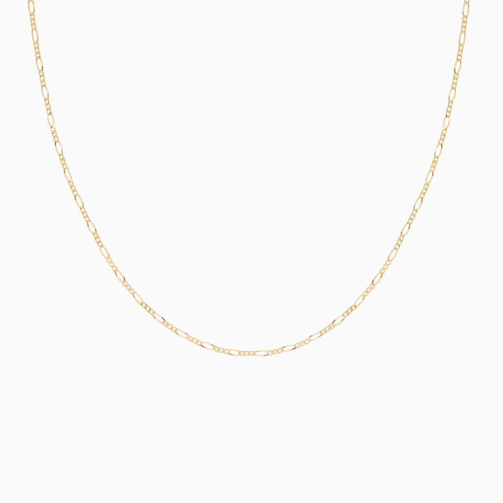 Isolated product shot of the Figaro chain necklace on a white background, showcasing its symmetrical link design.