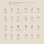 The Birth Flower Tag Necklace features minimalist line drawings and labels of each month’s flower—perfect as a unique, personalized birth month jewelry gift.