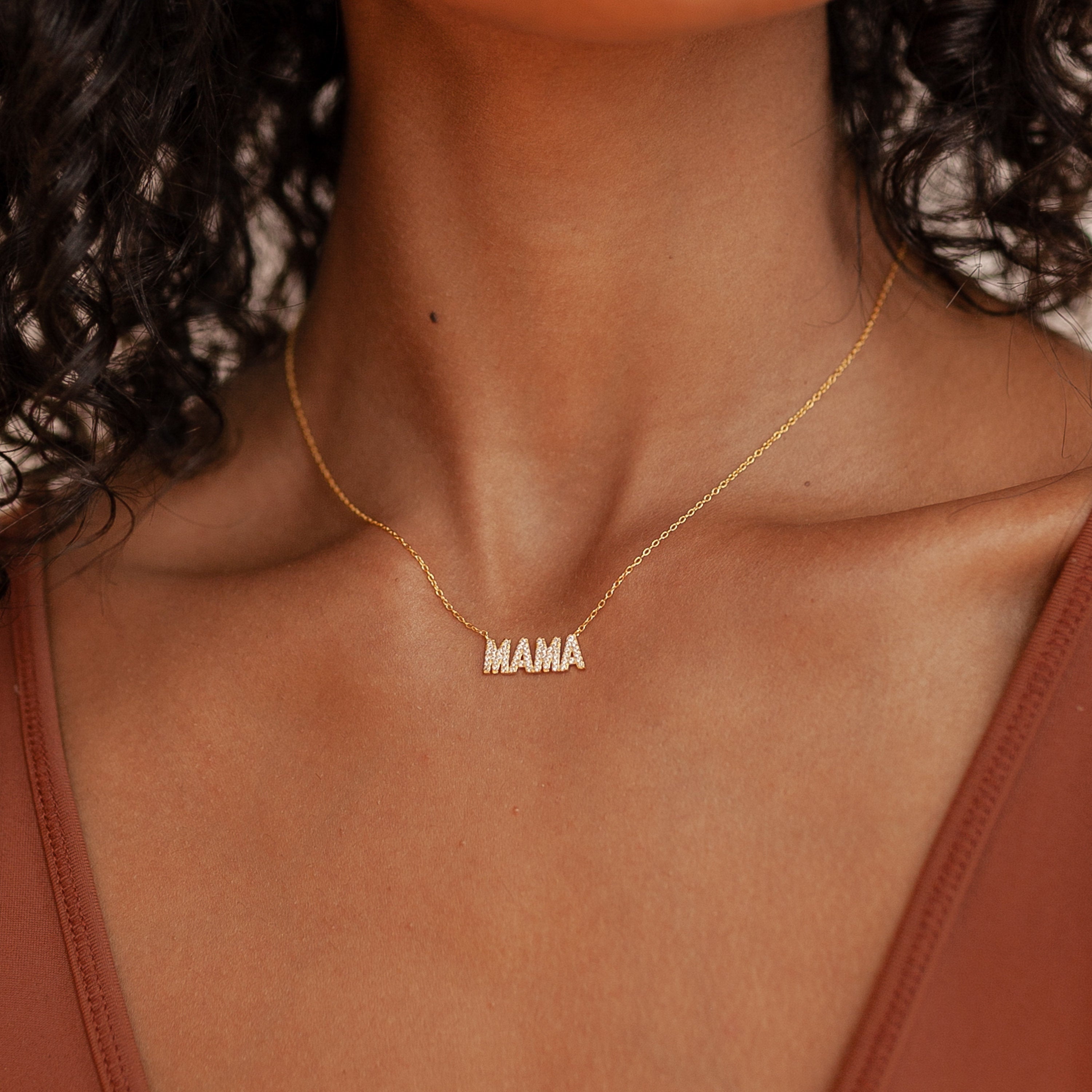 Pave Mama Block Necklace