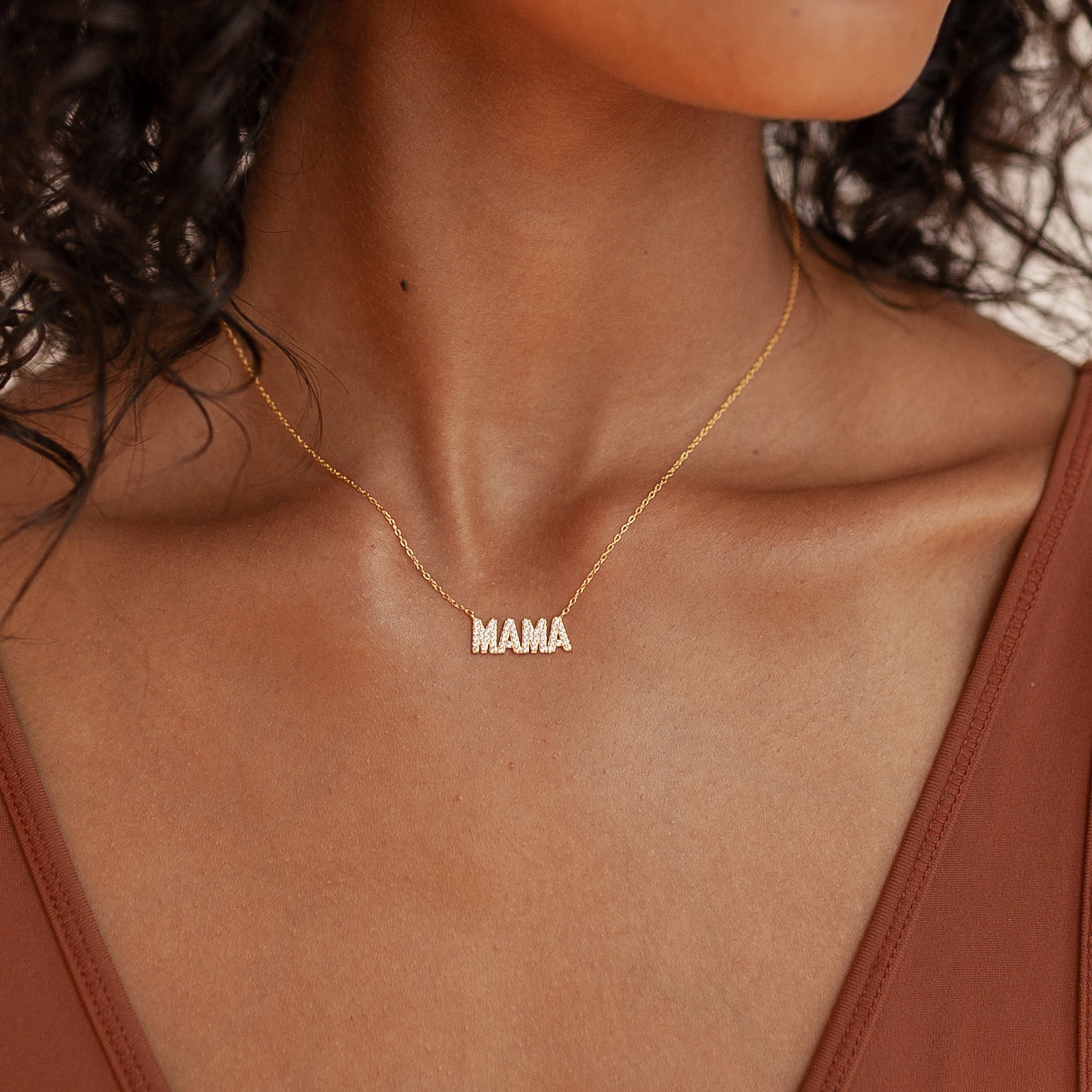 Pave Mama Block Necklace
