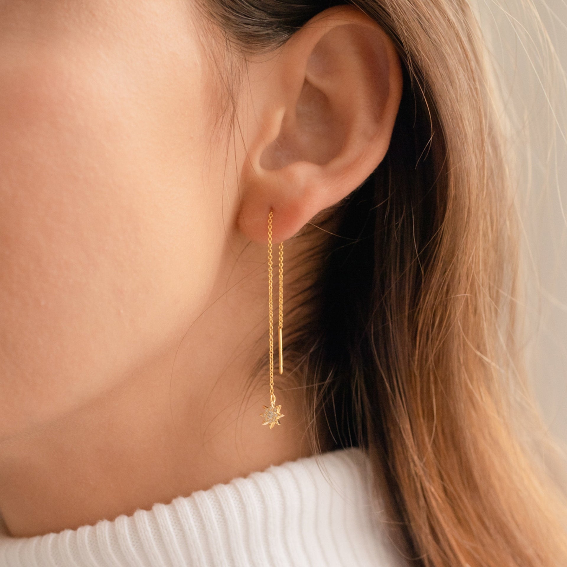 Lux Pave Star Threader Earrings Caitlyn Minimalist